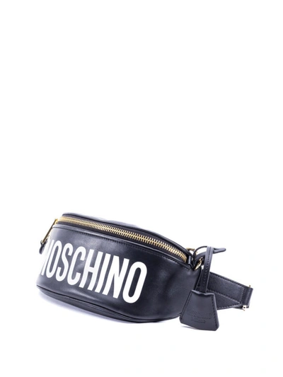 Shop Moschino Logo Lettering Print Leather Belt Bag In Black