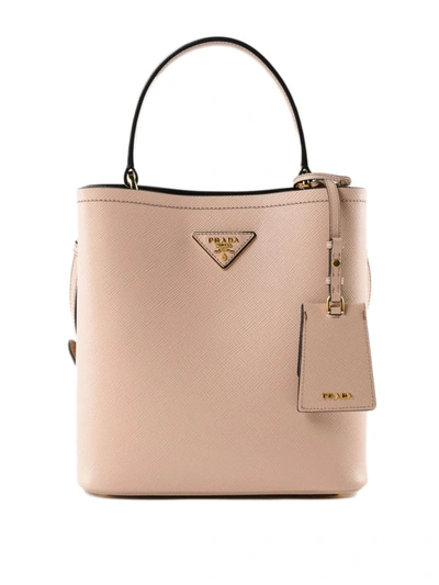 Shop Prada Saffiano Leather Double Bucket Bag In Light Pink