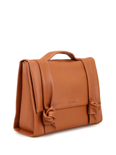 Shop Orciani Brown Lotus Leather Bag With Two Knots