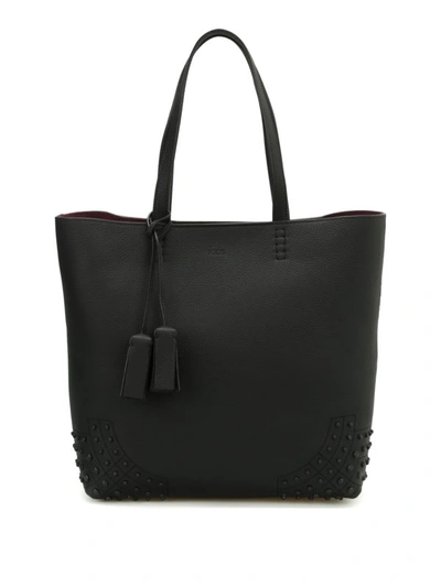 Shop Tod's Wave Bag Medium Leather Tote In Black
