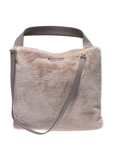 Shop Orciani Eco Fur Taupe Shoulder Bag