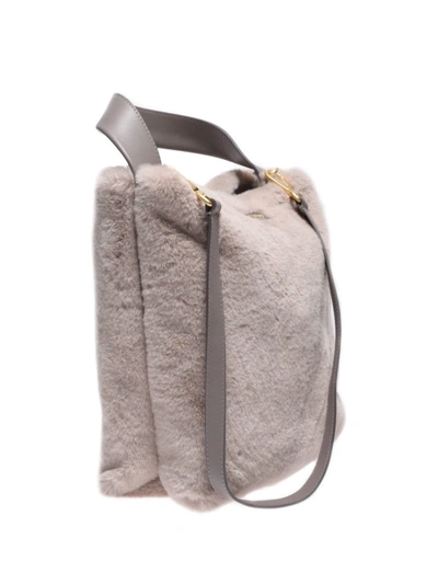 Shop Orciani Eco Fur Taupe Shoulder Bag