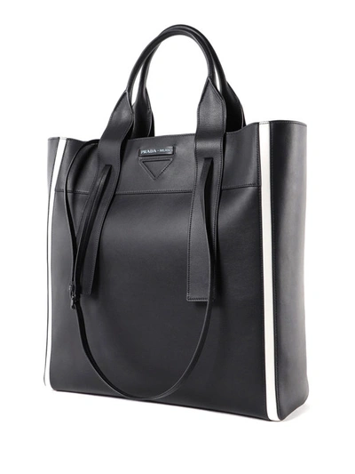 Shop Prada Ouverture Two-tone Leather Tote In Black