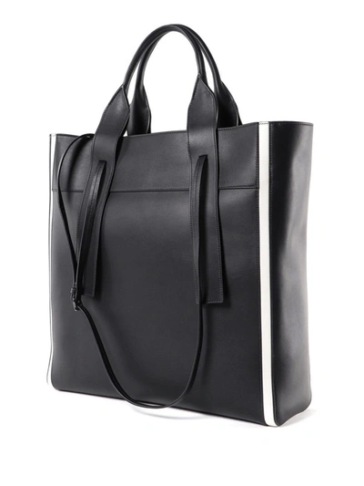 Shop Prada Ouverture Two-tone Leather Tote In Black