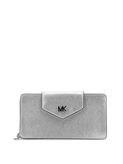 Shop Michael Kors Silver-tone Metallic Leather Crossbody Bag
