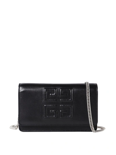 Shop Givenchy Black Leather Emblem Wallet Bag