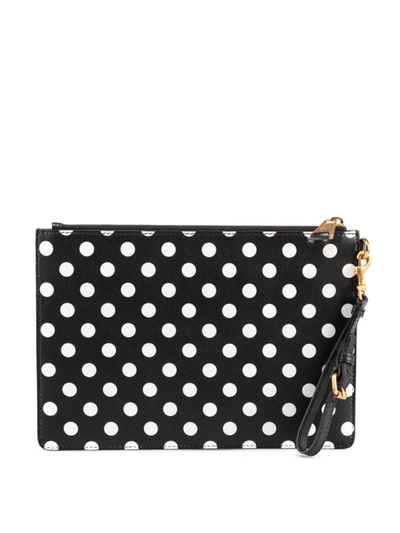 Shop Moschino Logo Lettering Polka Leather Clutch In Black