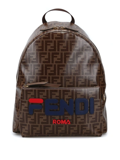 Shop Fendi Mania Canvas Backpack In Brown