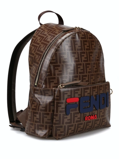 Shop Fendi Mania Canvas Backpack In Brown