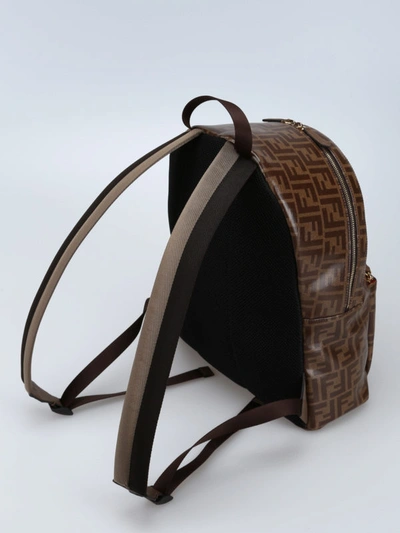 Shop Fendi Mania Canvas Backpack In Brown