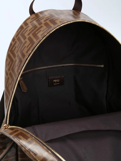 Shop Fendi Mania Canvas Backpack In Brown