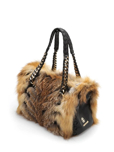 Shop Roberto Cavalli Fox Fur Bowler Bag In Multicolour
