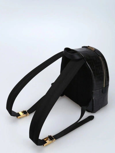 Shop Fendi Ff Patterned Small Black Canvas Backpack