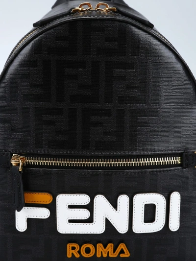 Shop Fendi Ff Patterned Small Black Canvas Backpack