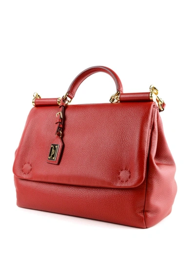 Shop Dolce & Gabbana Sicily Medium Ruby Leather Handbag In Red