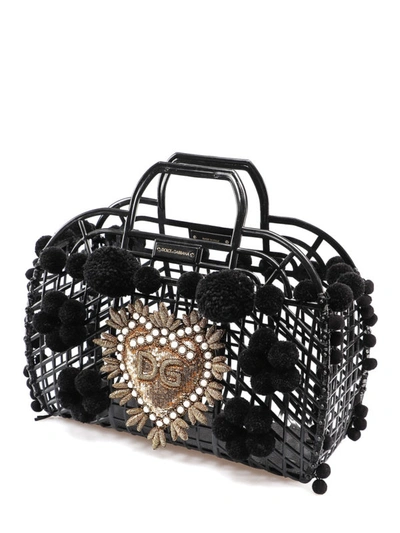 Shop Dolce & Gabbana Kendra Pvc Embroidered Shopping Bag In Black