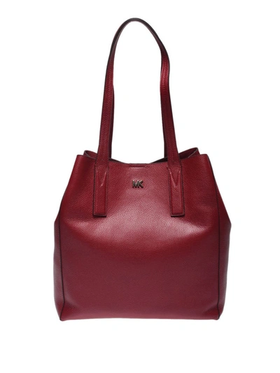 Shop Michael Kors Junie Maroon Leather Large Tote In Dark Red