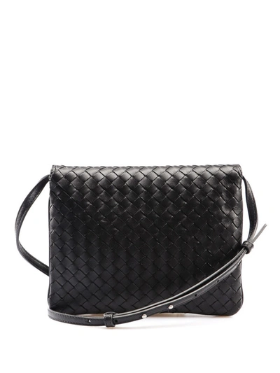 Shop Bottega Veneta Black Intrecciato Leather Messenger Bag