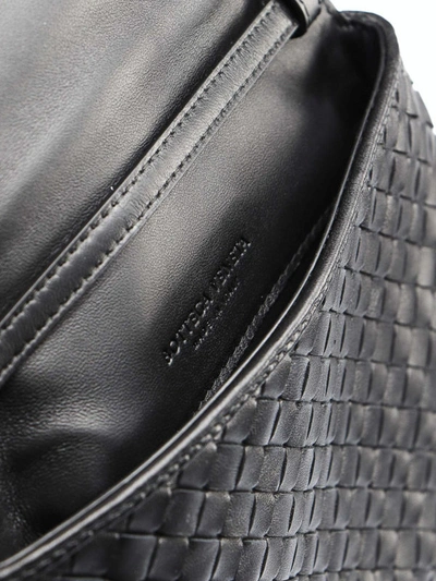 Shop Bottega Veneta Black Intrecciato Leather Messenger Bag