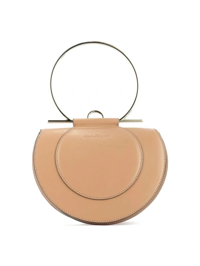 Shop Ferragamo Embossed Logo Nude Leather Bag In Nude And Neutrals