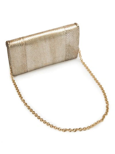 Shop Roberto Cavalli Embellished Python Leather Clutch In Gold