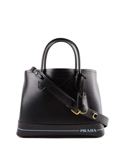 Shop Prada Leather Tote With Logo In Black