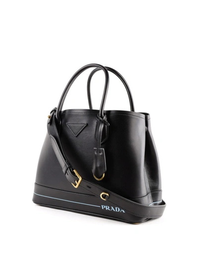 Shop Prada Leather Tote With Logo In Black