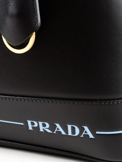 Shop Prada Leather Tote With Logo In Black