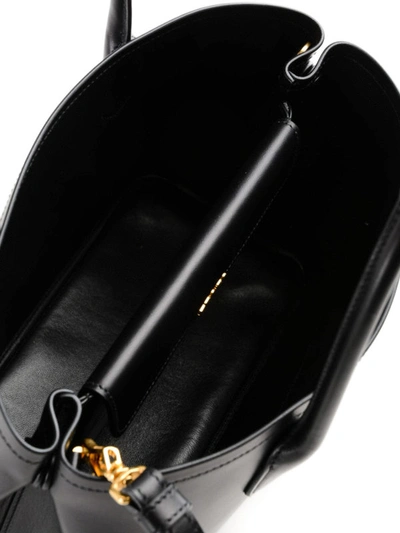 Shop Prada Leather Tote With Logo In Black