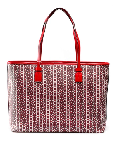 Shop Tory Burch Gemini Link Canvas Shopping Bag In Red