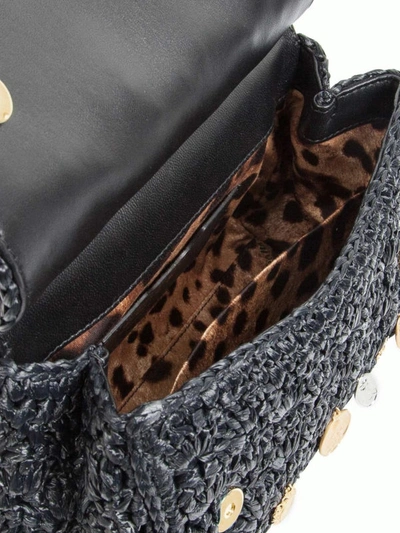 Shop Dolce & Gabbana Sicily Small Raffia Crochet Bag With Charms In Black