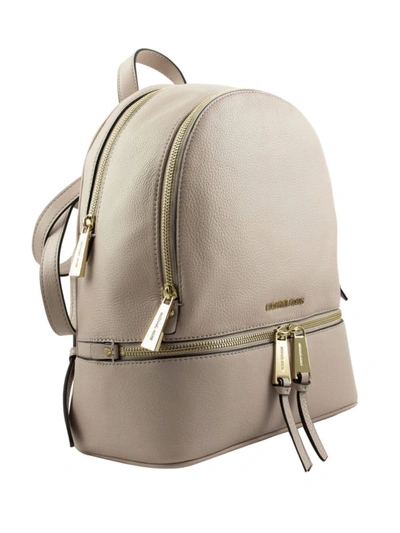 Shop Michael Kors Rhea M Light Beige Leather Backpack