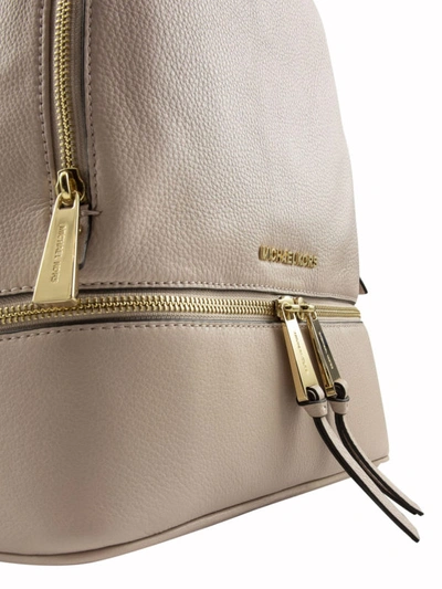 Shop Michael Kors Rhea M Light Beige Leather Backpack