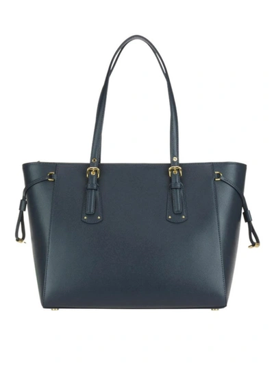 Shop Michael Kors Voyager Blue Leather Medium Shopper