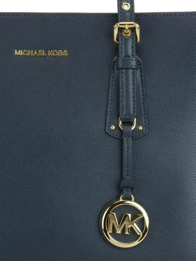 Shop Michael Kors Voyager Blue Leather Medium Shopper