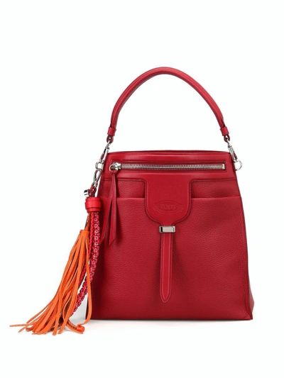 Shop Tod's Thea Hobo Maxi Tassel Detailed Leather Bag In Red