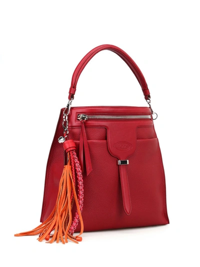 Shop Tod's Thea Hobo Maxi Tassel Detailed Leather Bag In Red