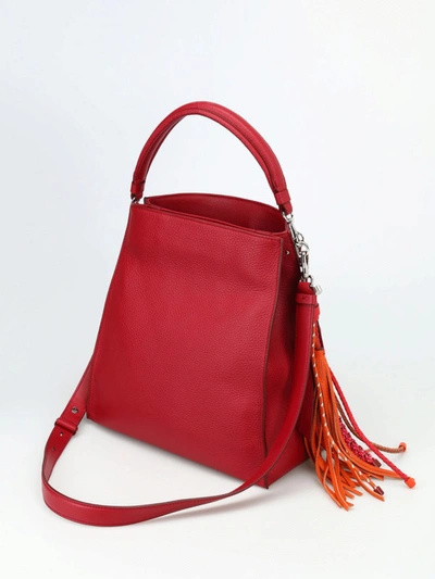 Shop Tod's Thea Hobo Maxi Tassel Detailed Leather Bag In Red