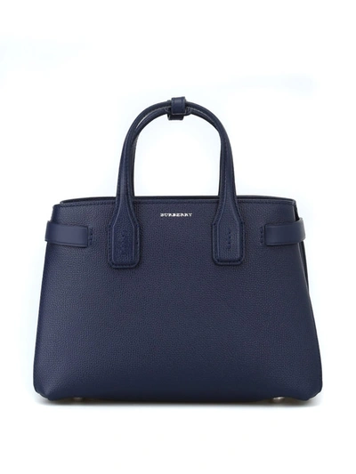 Shop Burberry The Small Banner Regency Blue Leather Bag