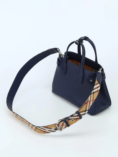 Shop Burberry The Small Banner Regency Blue Leather Bag