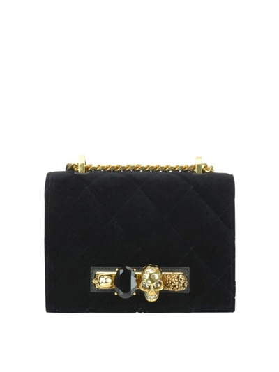 Shop Alexander Mcqueen Jewel Detailed Quilted Velvet Bag In Black