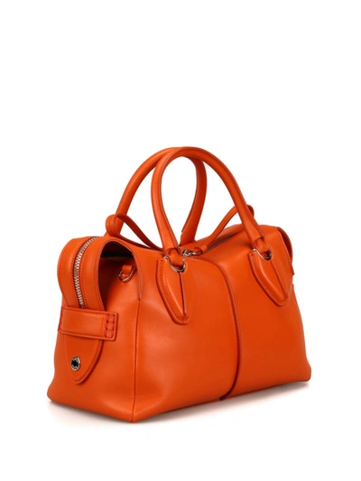 Shop Tod's D-styling Orange Leather Small Bowling Bag