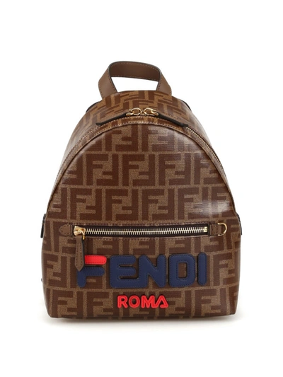 Shop Fendi Ff Patterned Small Canvas Backpack In Brown
