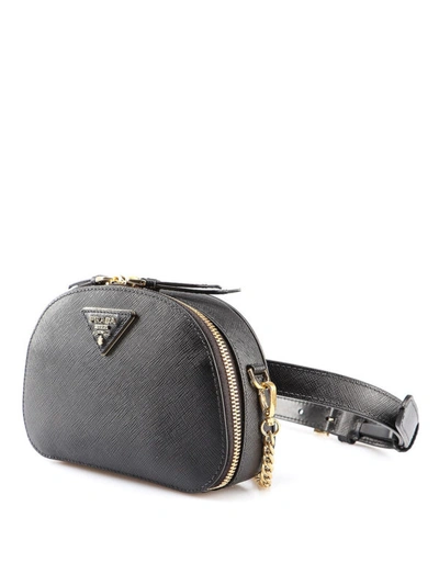 Shop Prada Odette Black Leather Logo Detailed Belt Bag