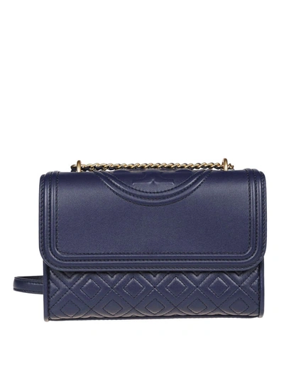 Shop Tory Burch Fleming Quilted Leather Small Cross Body Bag In Blue