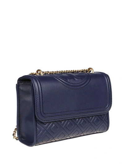 Shop Tory Burch Fleming Quilted Leather Small Cross Body Bag In Blue