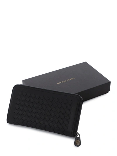 Shop Bottega Veneta Black Woven Leather Wallet