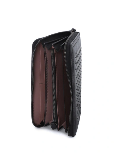 Shop Bottega Veneta Black Woven Leather Wallet
