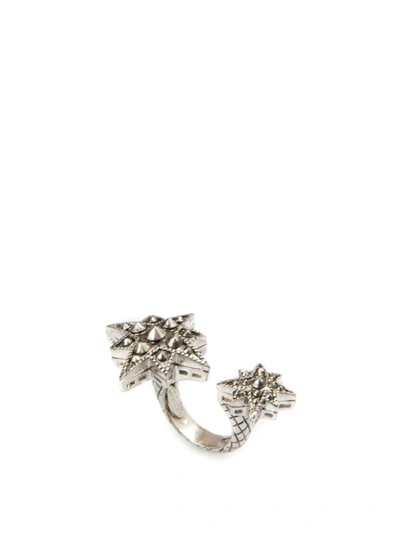 Shop Roberto Cavalli Double Star Ring In Silver