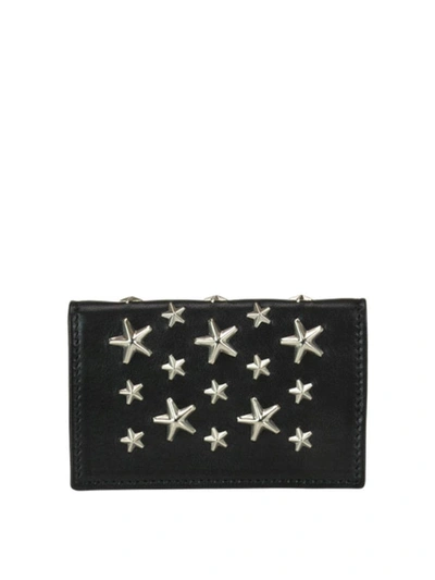 Shop Jimmy Choo Nello Star Studded Leather Wallet In Black